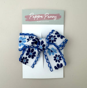 Alligator Hair Clip Bow - Floral Blue - Peppa Penny