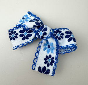 Alligator Hair Clip Bow - Floral Blue - Peppa Penny
