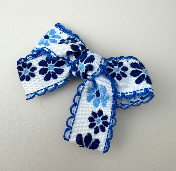 Alligator Hair Clip Bow - Floral Blue - Peppa Penny
