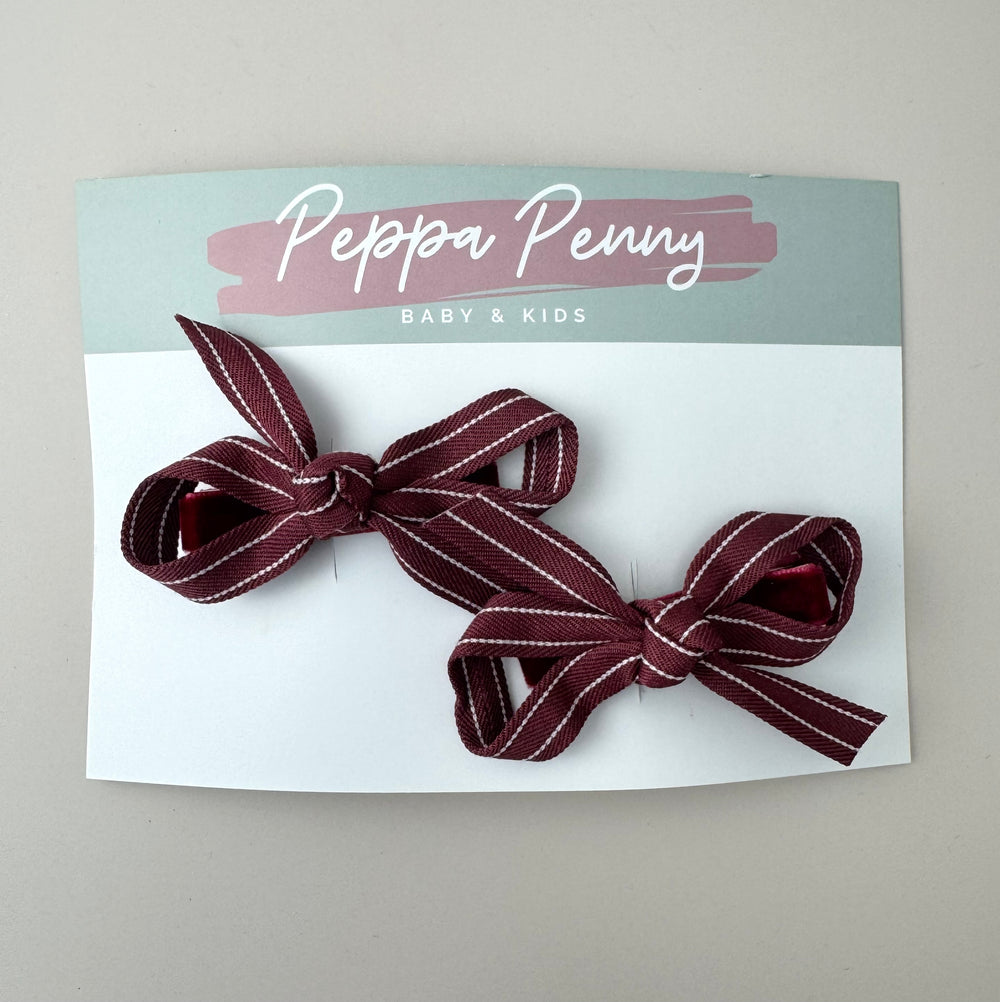 Christmas Burgundy Bow Clip Set - Peppa Penny
