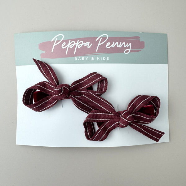 Christmas Burgundy Bow Clip Set - Peppa Penny