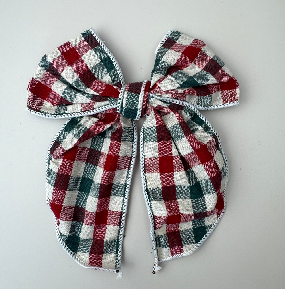 Christmas Bow Long Tail - Plaid Green - Peppa Penny
