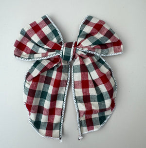 Christmas Bow Long Tail - Plaid Green - Peppa Penny