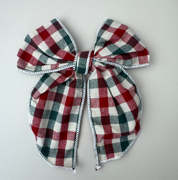 Christmas Bow Long Tail - Plaid Green - Peppa Penny