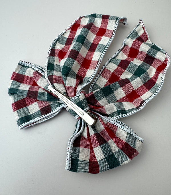 Christmas Bow Long Tail - Plaid Green - Peppa Penny