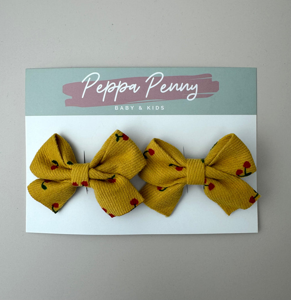 Bow Clip set with Cherries - Mustard - Peppa Penny