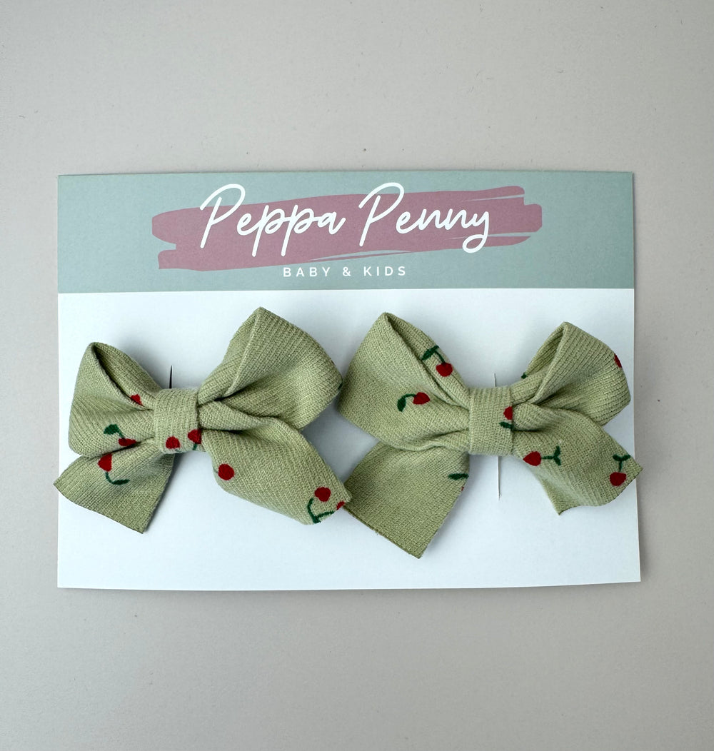 Bow Clip set with Cherries - Green - Peppa Penny