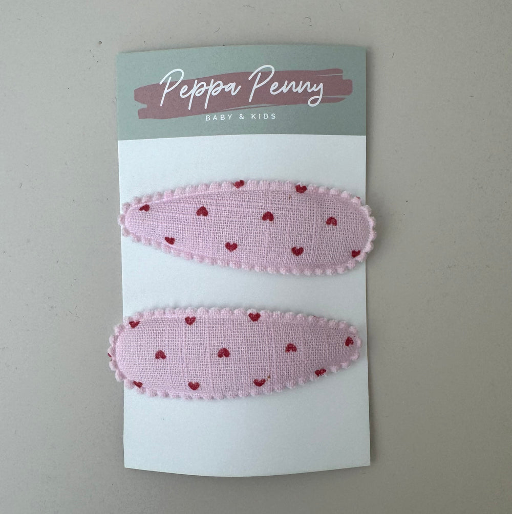 Linen Snap Clip Duo - Pink Hearts - Peppa Penny