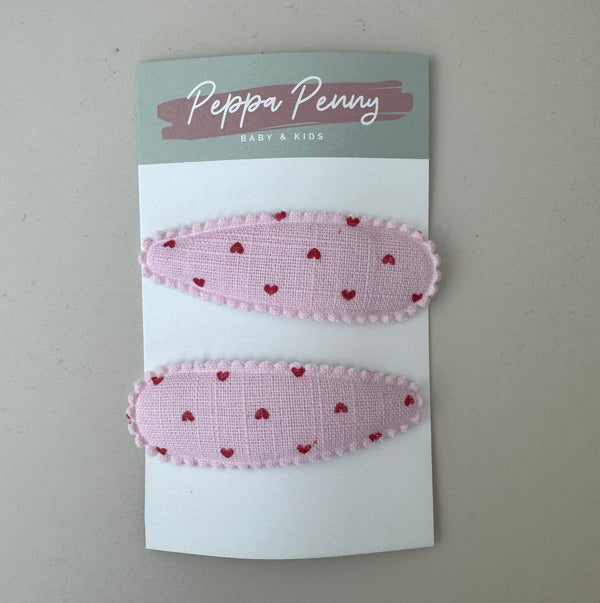 Linen Snap Clip Duo - Pink Hearts - Peppa Penny
