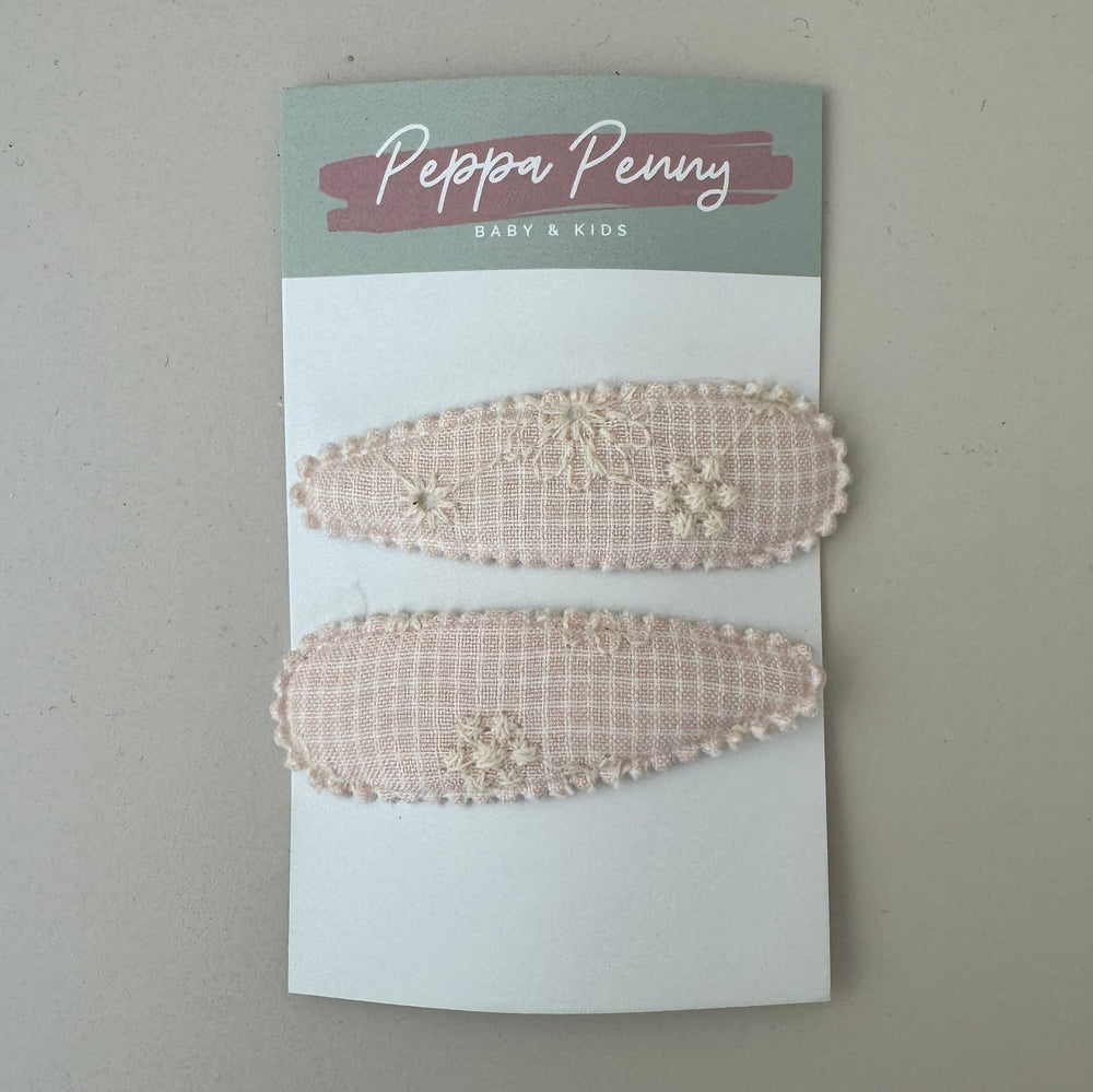 Linen Snap Clip Duo - Gingham Baby Pink - Peppa Penny