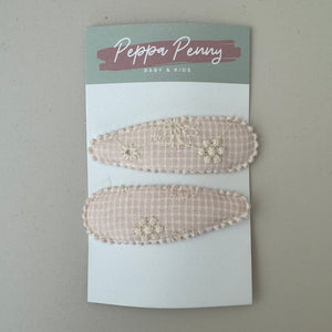 Linen Snap Clip Duo - Gingham Baby Pink - Peppa Penny