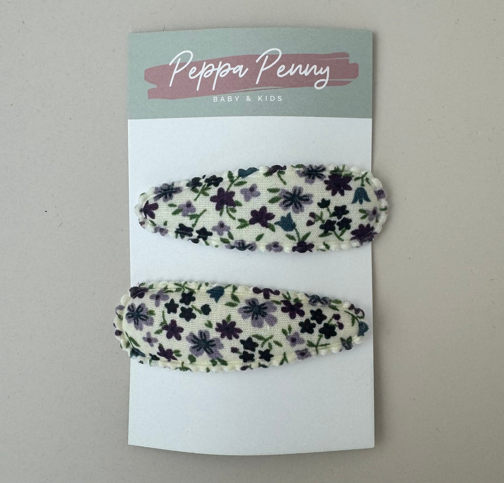 Linen Snap Clip Duo - Plum Floral - Peppa Penny