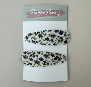 Linen Snap Clip Duo - Plum Floral - Peppa Penny