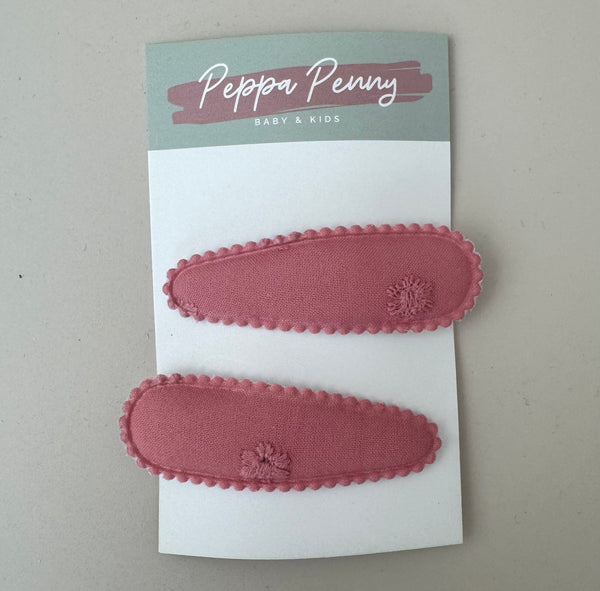 Linen Snap Clip Duo - Plain Pink - Peppa Penny