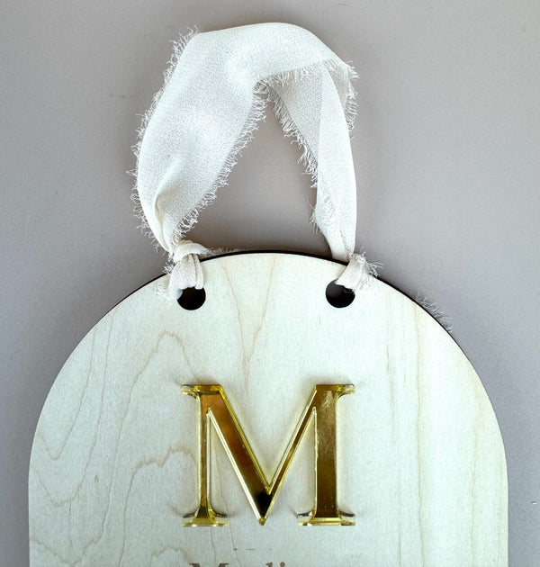 Custom Birth Details Sign - Hanging mirrored initial - Luma Light
