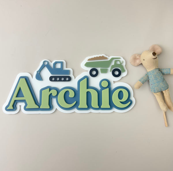 Custom Name Sign Detailed | Layered acrylic name plaque - Diggers - Luma Light