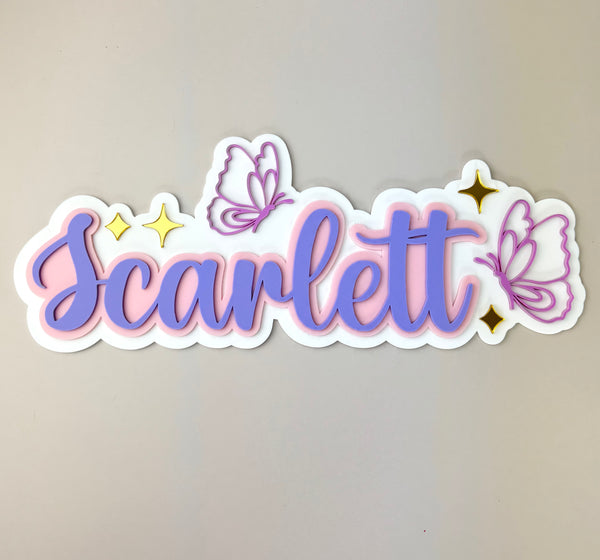 Custom Name Sign Detailed | Layered acrylic name plaque - Butterflies - Luma Light