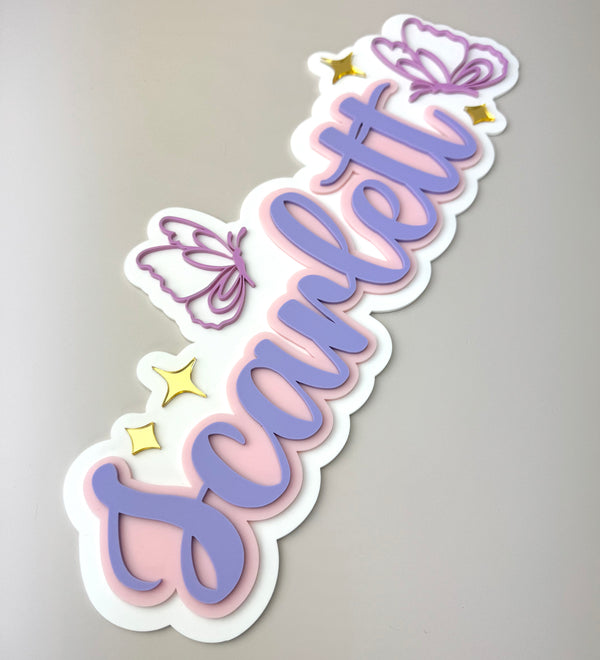 Custom Name Sign Detailed | Layered acrylic name plaque - Butterflies - Luma Light