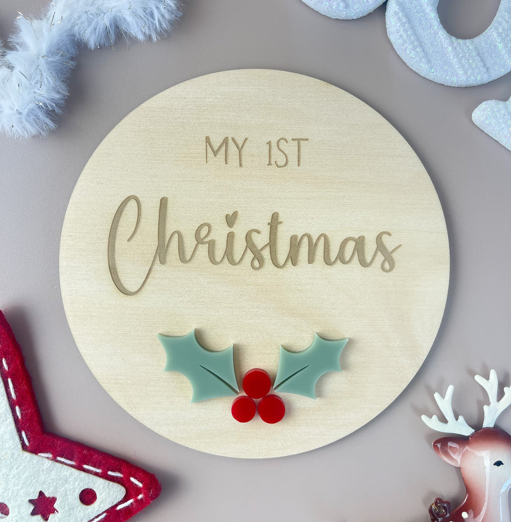 My 1st Christmas Plaque - Holly - First Christmas Sign - Luma Light