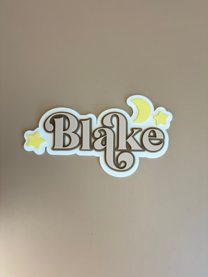 Custom Name Sign Detailed | Layered acrylic name plaque -Moon & Stars - Luma Light