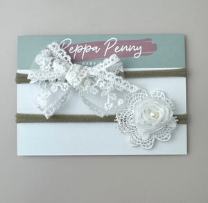 Bow Headband Duo - White Lace - Peppa Penny