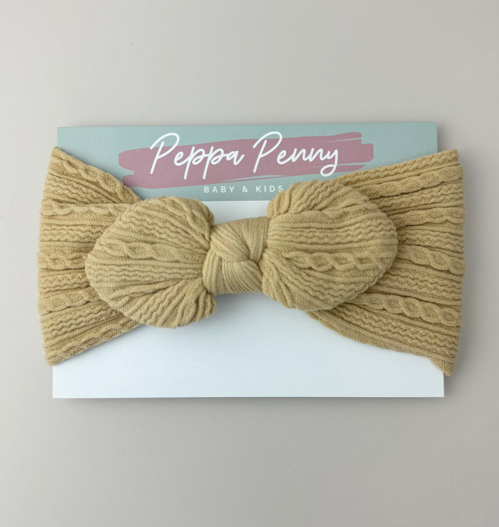 Stretchy Headband Bow - Tan - Peppa Penny