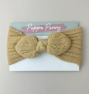 Stretchy Headband Bow - Tan - Peppa Penny