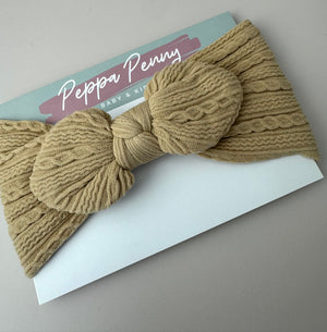Stretchy Headband Bow - Tan - Peppa Penny