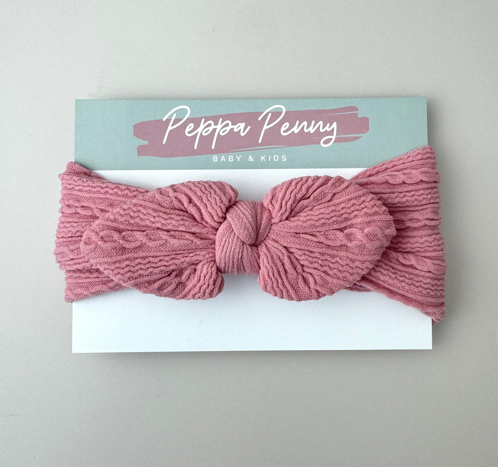 Stretchy Headband Bow - Ribbed Rose - Peppa Penny