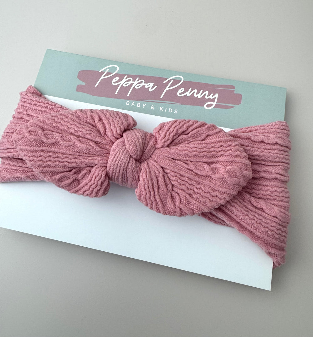 Stretchy Headband Bow - Ribbed Rose - Peppa Penny