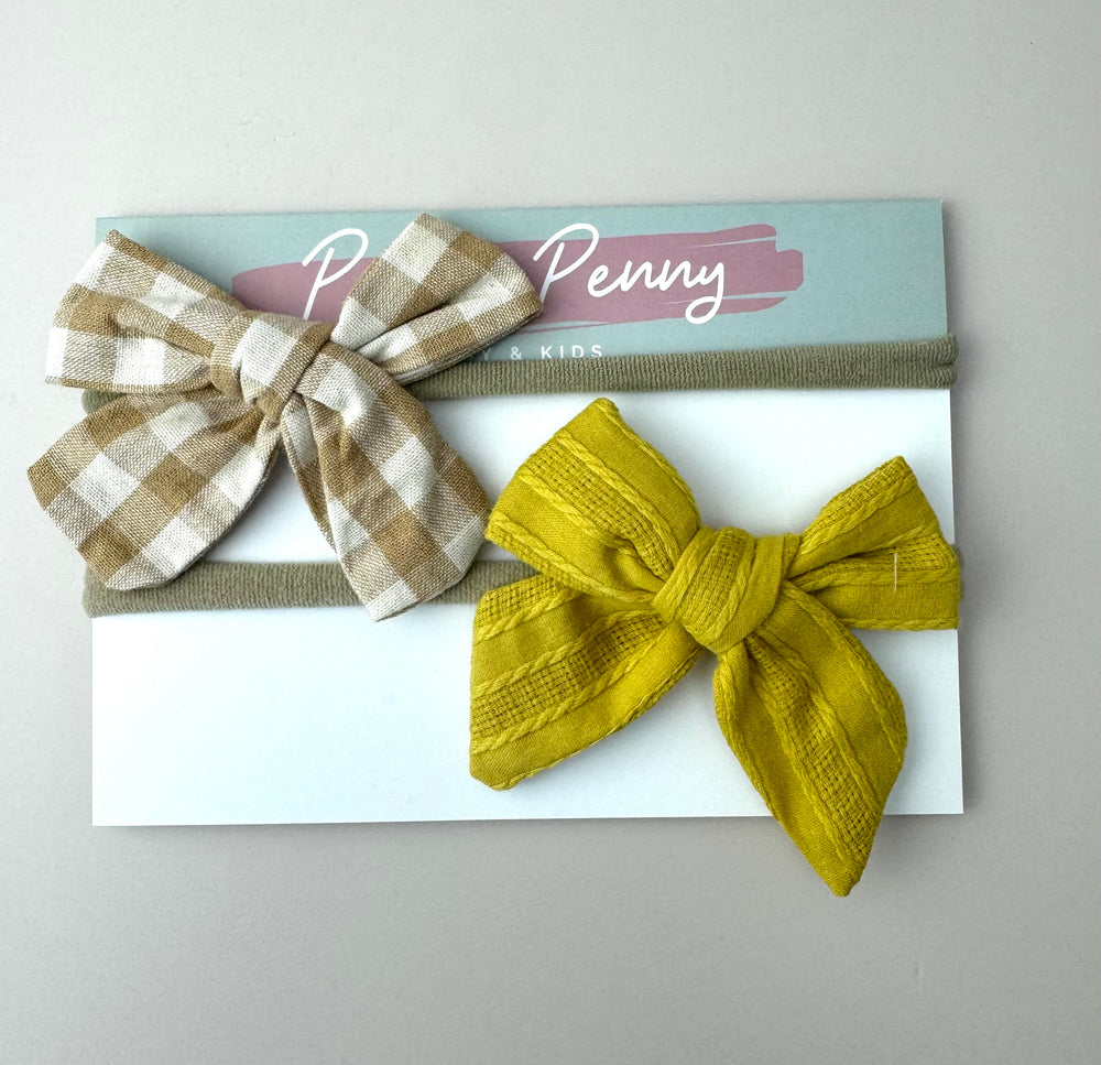 Bow Headband Duo -Neutral Plaid - Peppa Penny