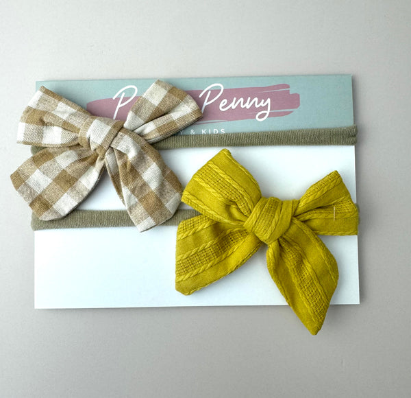 Bow Headband Duo -Neutral Plaid - Peppa Penny