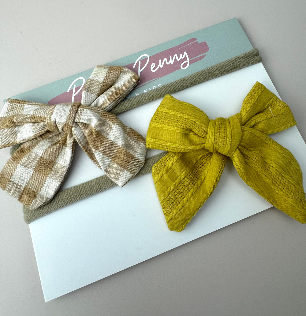 Bow Headband Duo -Neutral Plaid - Peppa Penny