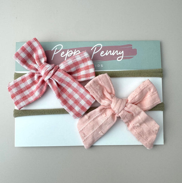 Bow Headband Duo -Pink Plaid - Peppa Penny