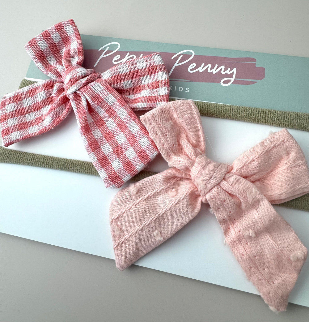 Bow Headband Duo -Pink Plaid - Peppa Penny