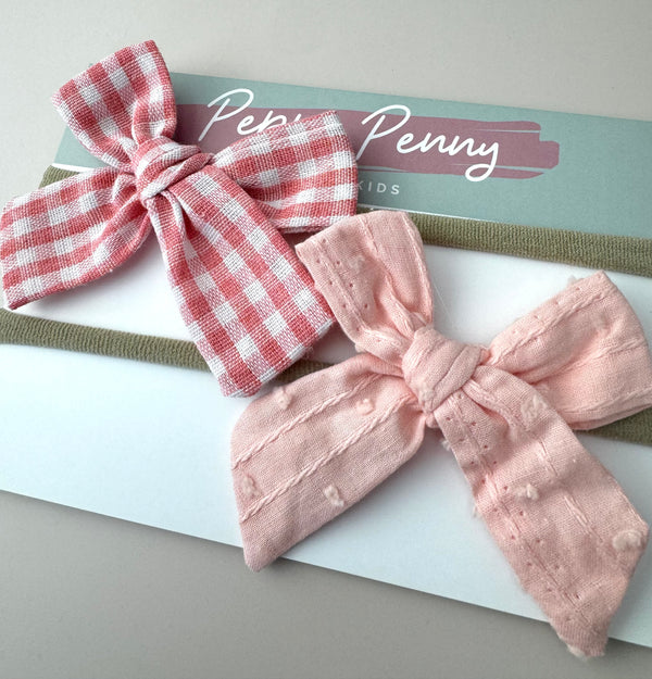 Bow Headband Duo -Pink Plaid - Peppa Penny