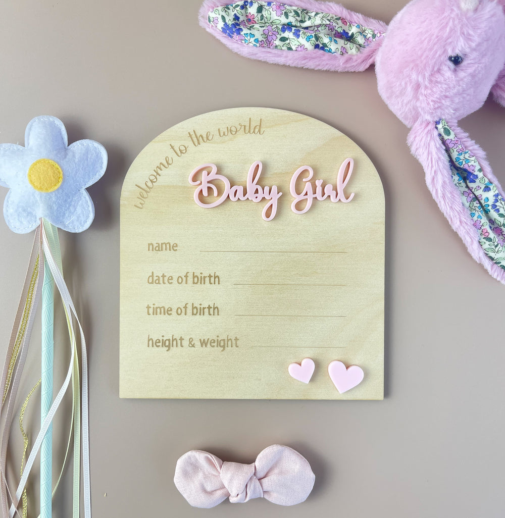 Welcome Baby Girl - Pink Hearts - Luma Light