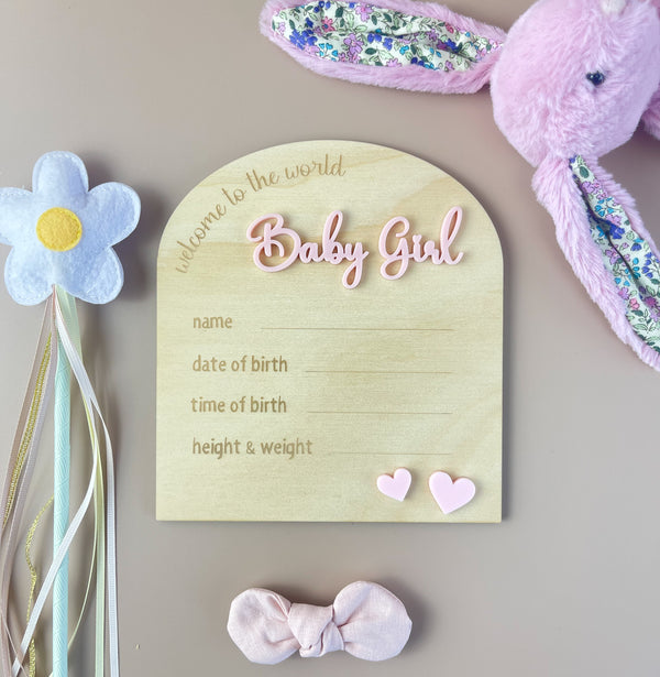 Welcome Baby Girl - Pink Hearts - Luma Light