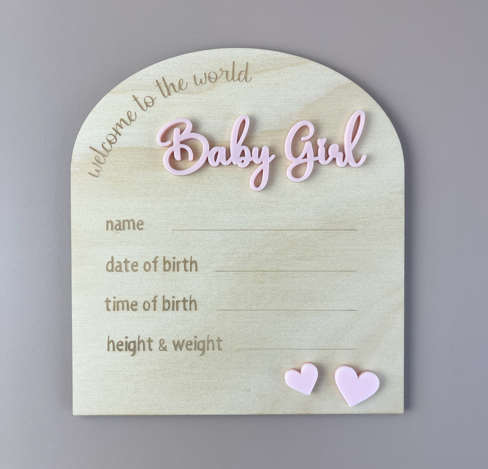 Welcome Baby Girl - Pink Hearts - Luma Light