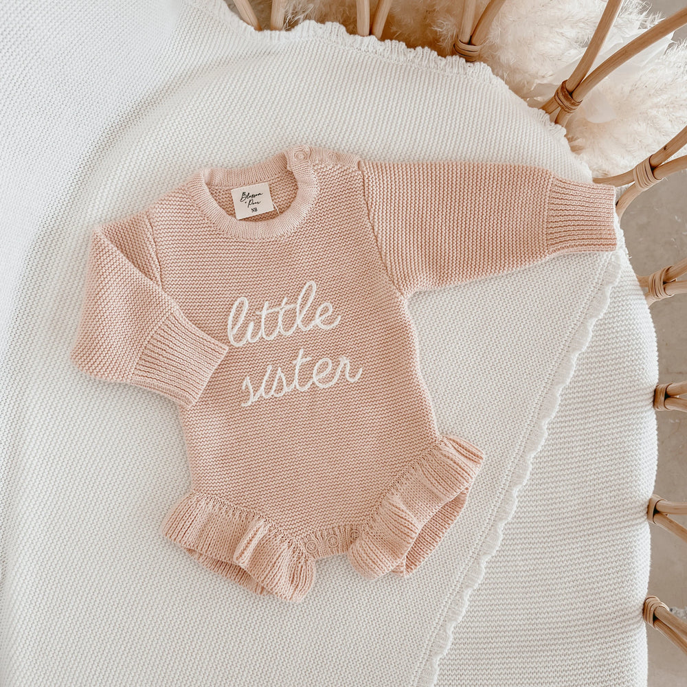 Little Sister - Long Sleeve Frill Leg Knit Romper - Pink Lemonade - Blossom & Pear
