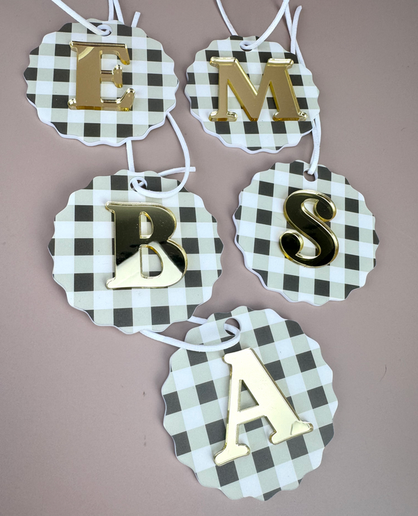 Gingham Christmas Ornament - Choose your Letter - Santa Sack letter ornament - Luma Light DISCOUNTED