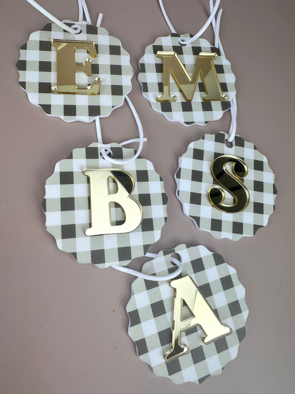 Gingham Christmas Ornament - Choose your Letter - Santa Sack letter ornament - Luma Light DISCOUNTED