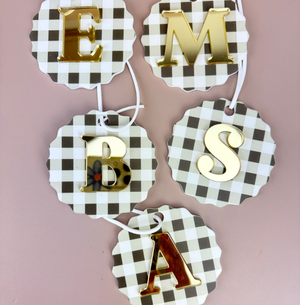 Gingham Christmas Ornament - Choose your Letter - Santa Sack letter ornament - Luma Light DISCOUNTED