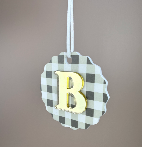 Gingham Christmas Ornament - Choose your Letter - Santa Sack letter ornament - Luma Light DISCOUNTED