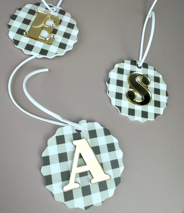 Gingham Christmas Ornament - Choose your Letter - Santa Sack letter ornament - Luma Light DISCOUNTED