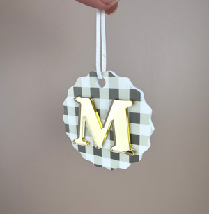 Gingham Christmas Ornament - Choose your Letter - Santa Sack letter ornament - Luma Light DISCOUNTED