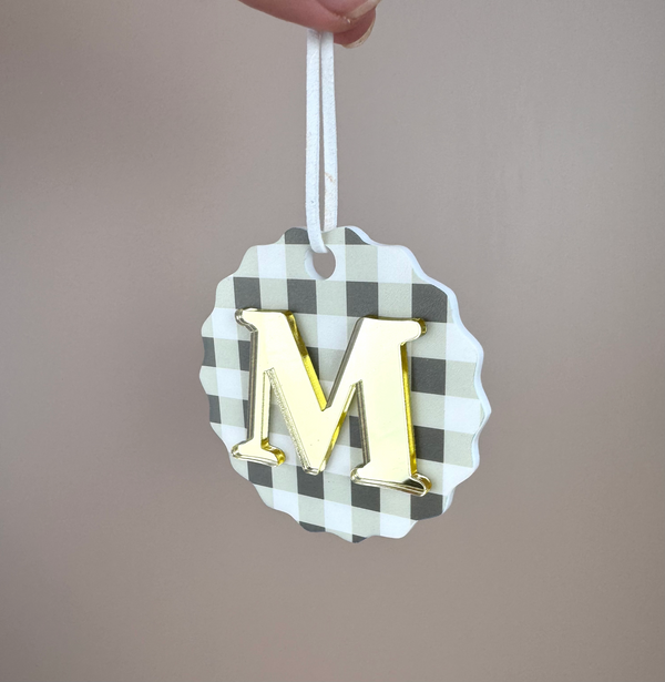 Gingham Christmas Ornament - Choose your Letter - Santa Sack letter ornament - Luma Light DISCOUNTED