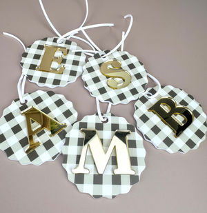 Gingham Christmas Ornament - Choose your Letter - Santa Sack letter ornament - Luma Light DISCOUNTED