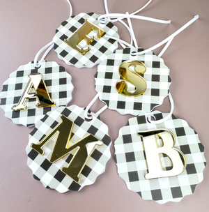 Gingham Christmas Ornament - Choose your Letter - Santa Sack letter ornament - Luma Light DISCOUNTED