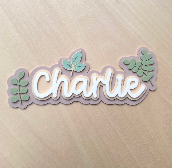 Custom Name Sign Detailed | Layered acrylic name plaque - Leafy - Luma Light